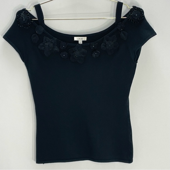 Cache Tops - Cache Black Silk Blend Rossette Top